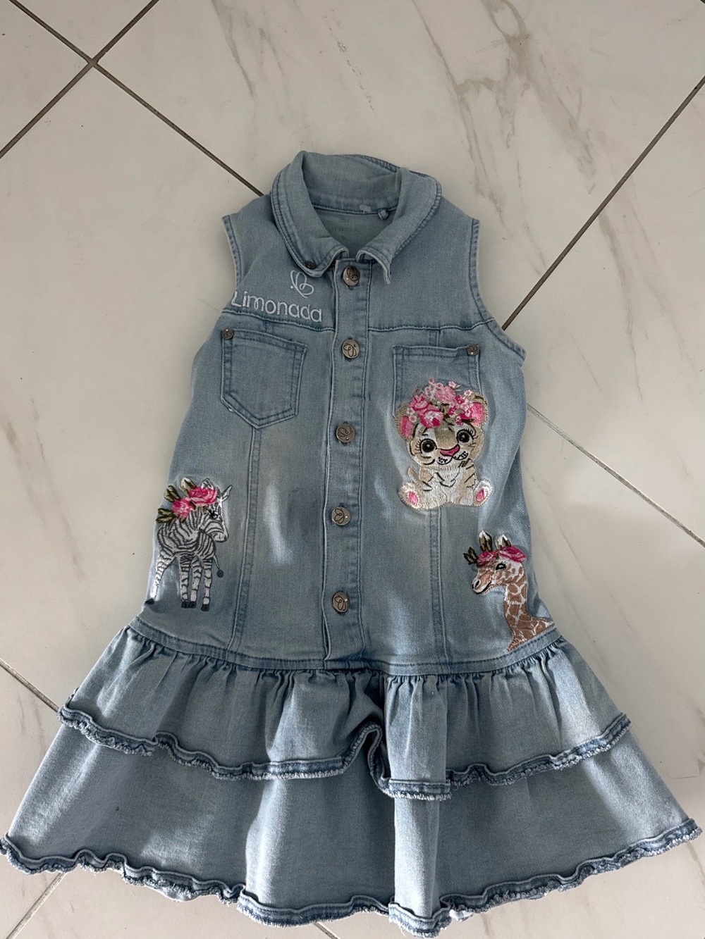 Girls' Light Blue Denim Ruffle Dress Jacket